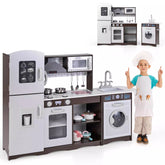 HONEY JOY Kids Kitchen Playset Wooden Corner Play Kitchen Cooking Stove Play Set