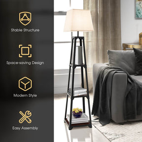 Trapezoidal Designed Floor Lamp, 3 Tiered Storage Lamps, Shelf Floor Lamp