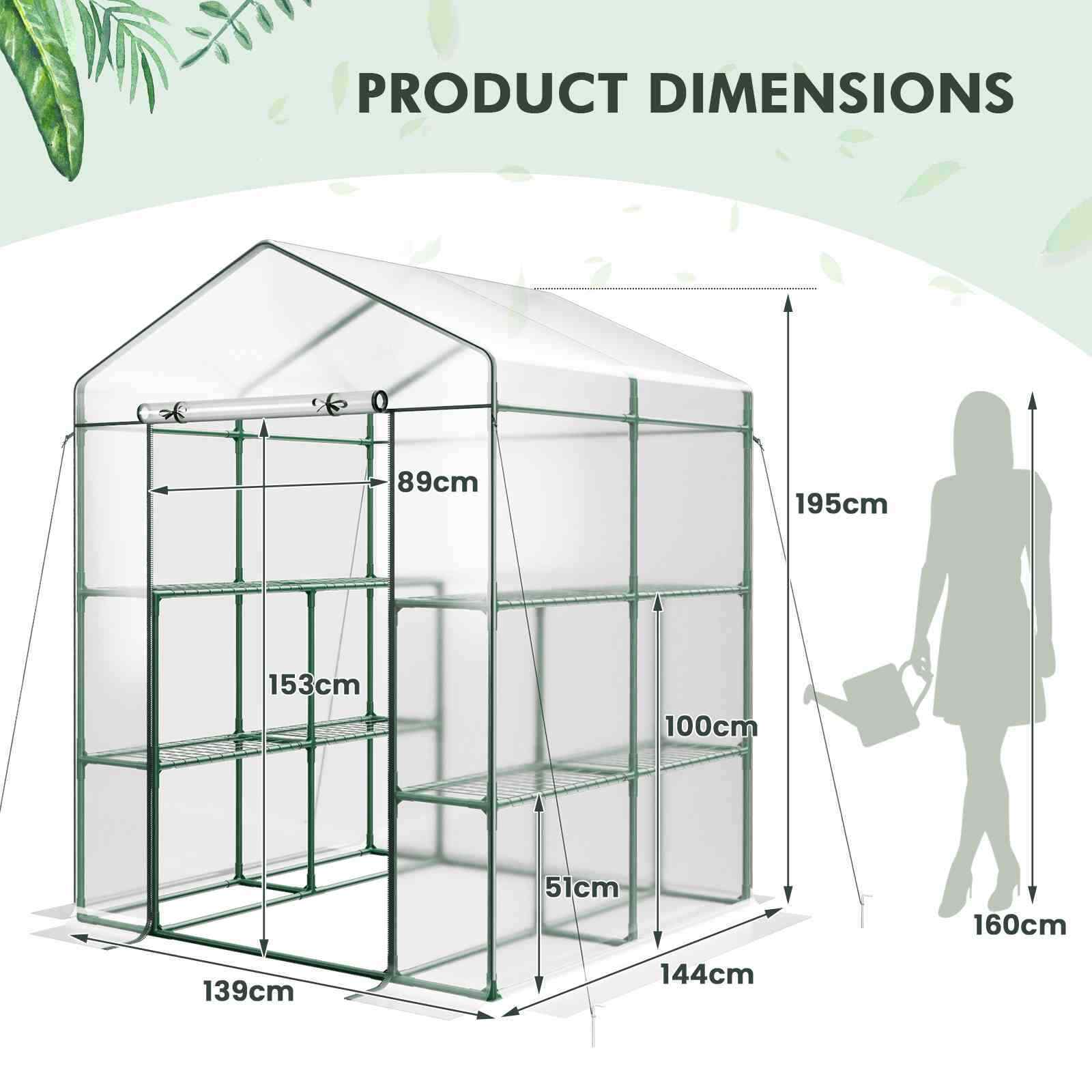 139 x 144 x 195 cm Outdoor Indoor Portable Greenhouse w/4 Tiers 8 Shelves, Yard