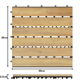 10PCS 30 x 30cm Acacia Wood Deck Tiles Interlocking Patio Pavers Stripe Pattern