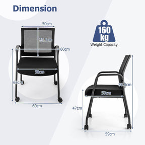 Office Guest Chairs on Wheels Set of 2 Meeting Room Conference Chairs Mesh Back