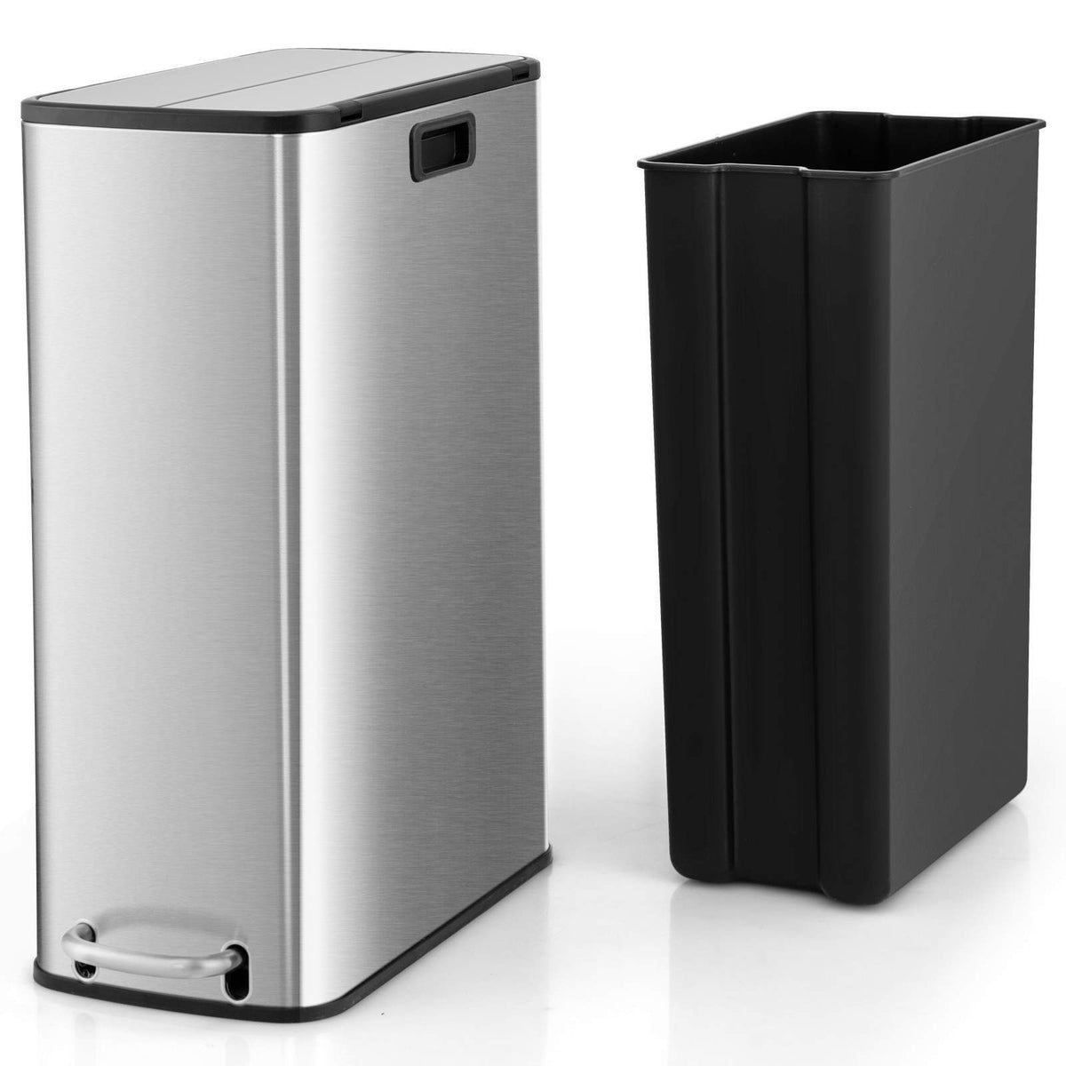 46L Stainless Steel Trash Can Kitchen Waste Bin Slim Step Garbage Can Dustbin