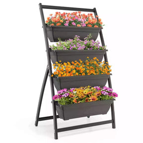124cm 4-Tier Elevated Planter Box with Drainage Holes for Flowers Herbs Garden