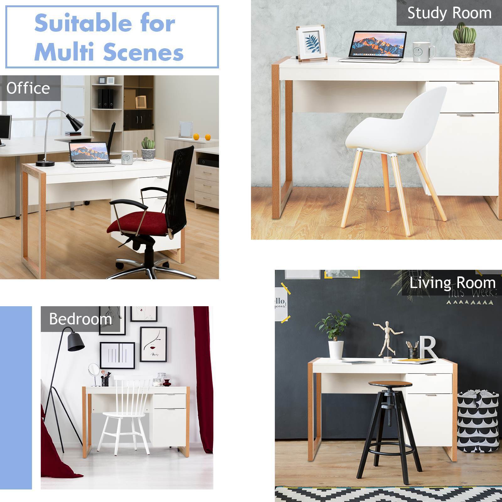 Writing Desk Computer Desk Work Study Workstation w/Drawer & Cabinet Home Office