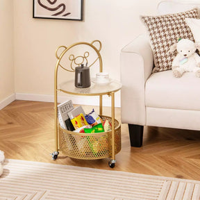 HONEY JOY 2-Tier Round End Table Storage Side Table Bedroom w/Lockable Wheels