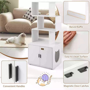 142 cm Tall 2-in-1 Cat Litter Box Enclosure w/Storage Pet House Corner Bookshelf