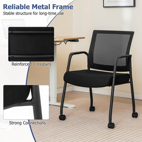 Office Guest Chairs on Wheels Set of 2 Meeting Room Conference Chairs Mesh Back