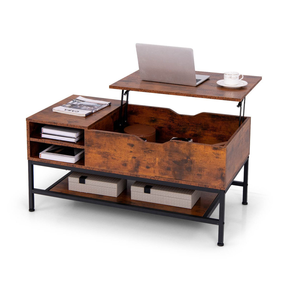 Lift Up Coffee Table Flip Top Center Table Storage Shelf Home Living Room