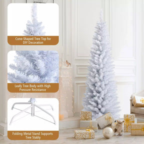 Artificial Pencil Christmas Tree W/ PVC Branch Tips for Holiday Decoration White