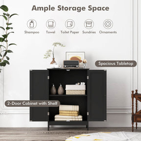 Bathroom Storage Cabinet 3-Tier Floor Cabinet w/ Double Doors Adjustable Shelf