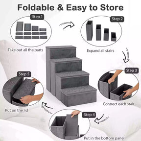 4-Step Dog Stairs Non-slip Foldable Dog Ramp for High Beds Sofas Storage Boxes