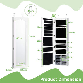 Jewelry Cabinet Armoire Full Length Mirror Wall/Door Mounted Storage Cabinet