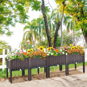 2 Set Elevated Plastic Raised Garden Bed Planter Kit for Flower Vegetable Grow