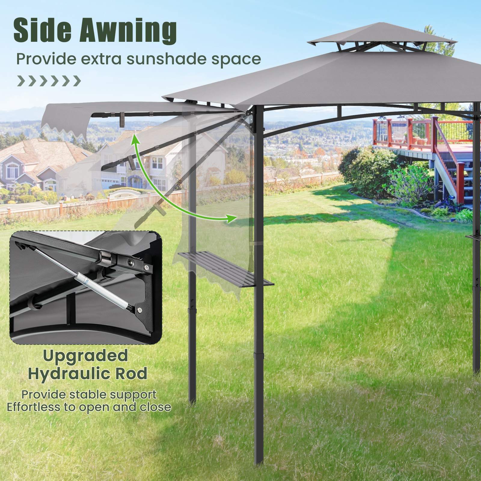 318 cm x 153 cm BBQ Grill Gazebo w/Side Awning Double-Tier Canopy Tent Shelter