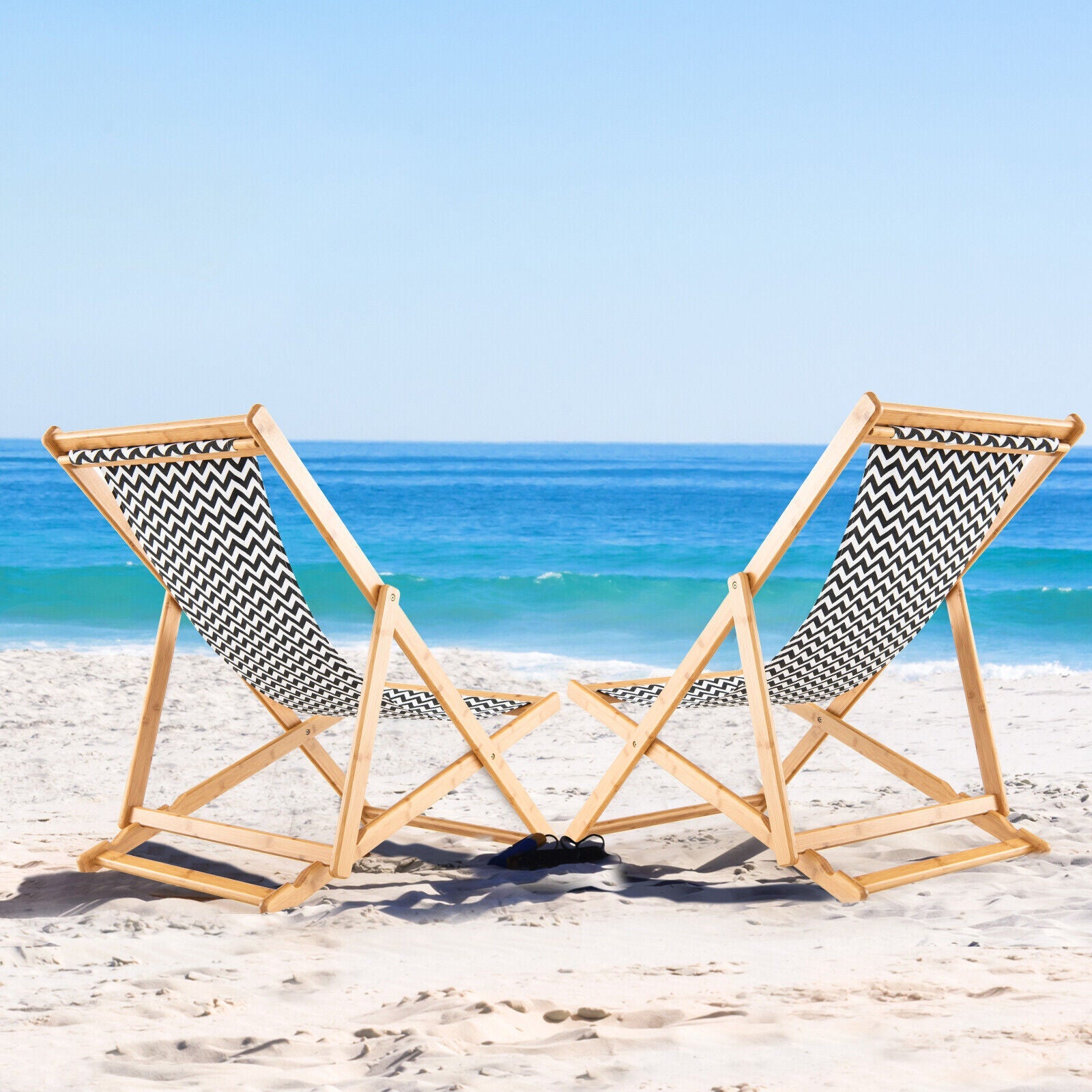 Folding Solid Wood Lounge Beach Chair Reclining Canvas Outdoor 160kg Capacity