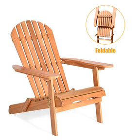 Foldable Adirondack Chair Outdoor Eucalyptus Wood Lounger Chair Natural
