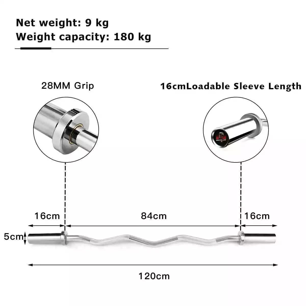 1.2m Olympic EZ Curl Weight Bar, Ideal for Biceps & Forearm Strength Training