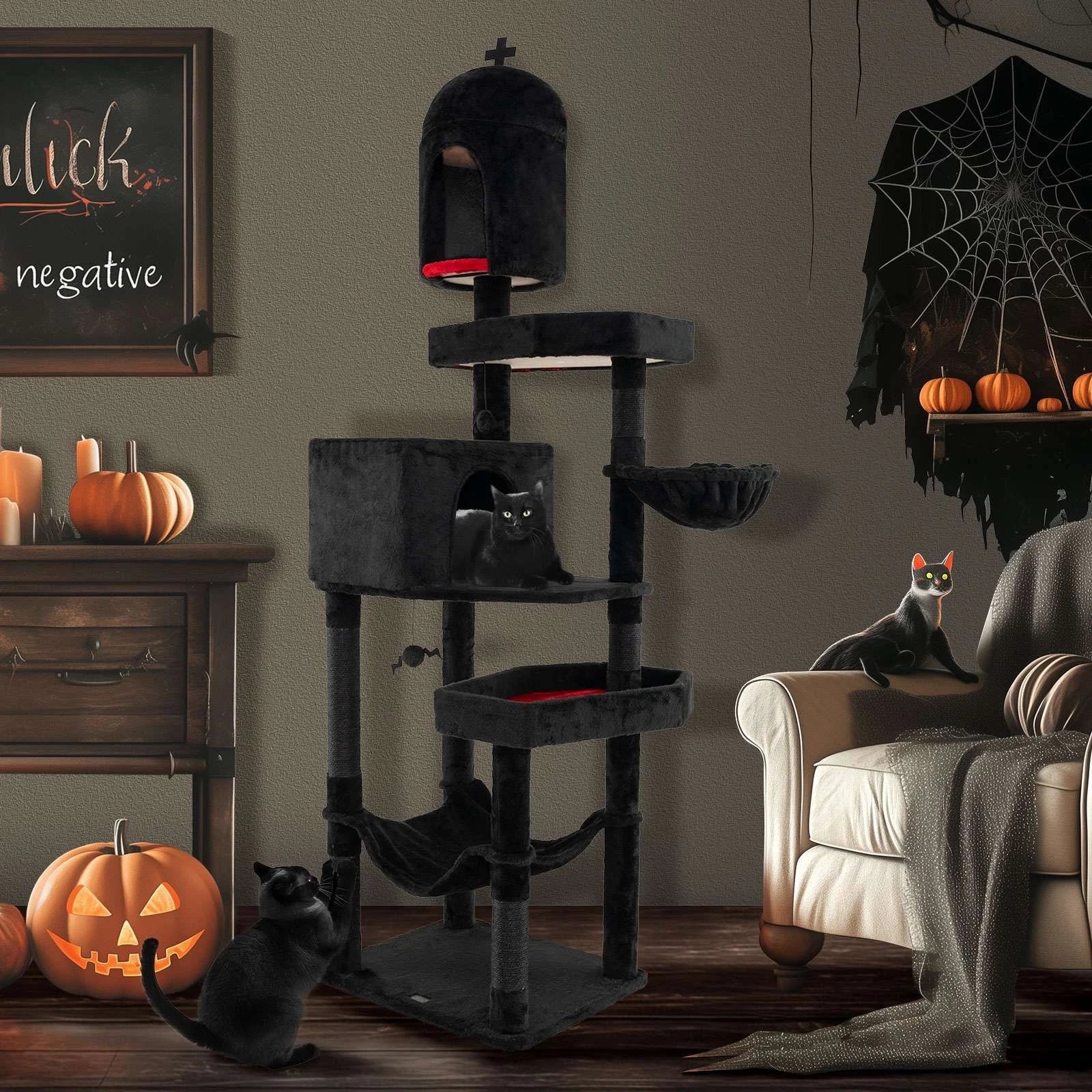 Gothic Cat Tree Indoor Extra Large Cat Tower w/ 2 Cat Condos & Scratching Posts