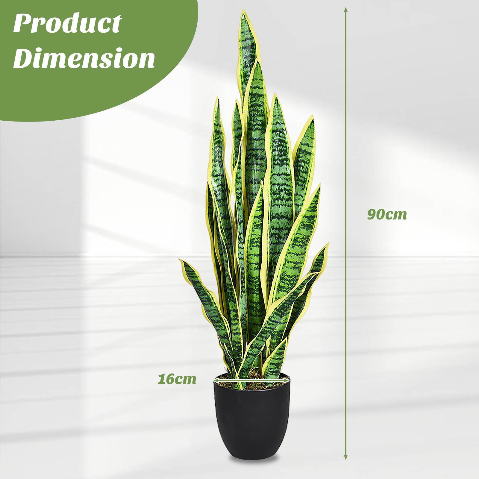90CM Artificial Snake Plant Fake Sansevieria Faux Agave Plant w/ Pot 20 Leaves