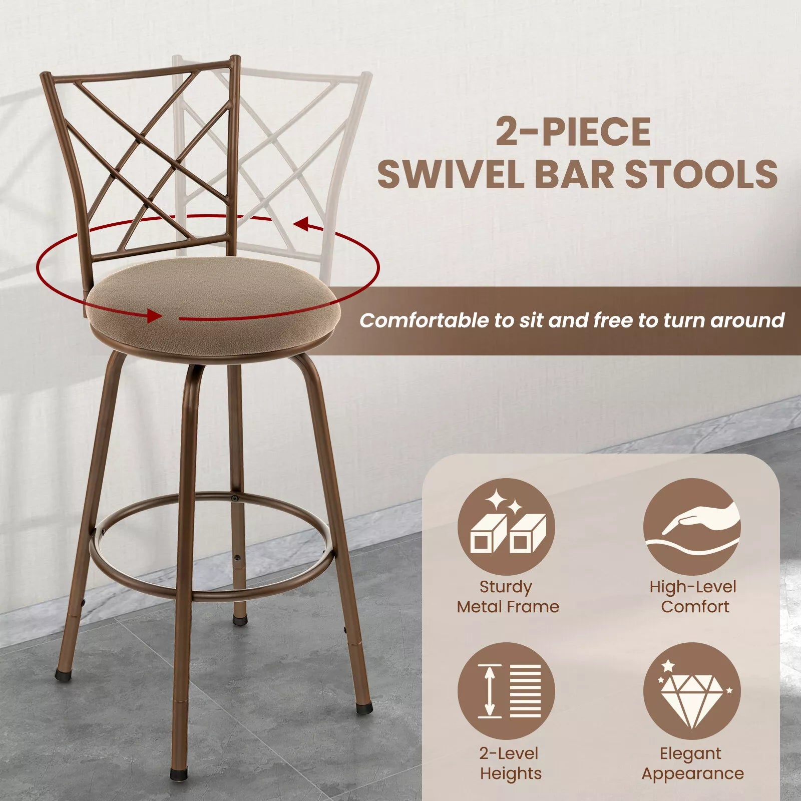 Swivel Bar Stool Set of 2 61-76cm Seat Height Barstool Set Adjustable Height