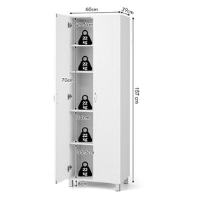 187 CM Double Door Tall Storage Cabinet Modern Utility Pantry Organizer White