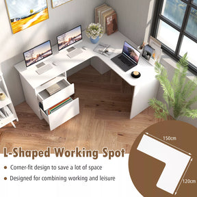 150 cm L-Shaped Computer Desk Corner Study Writing Desk w/ Letter File Drawer