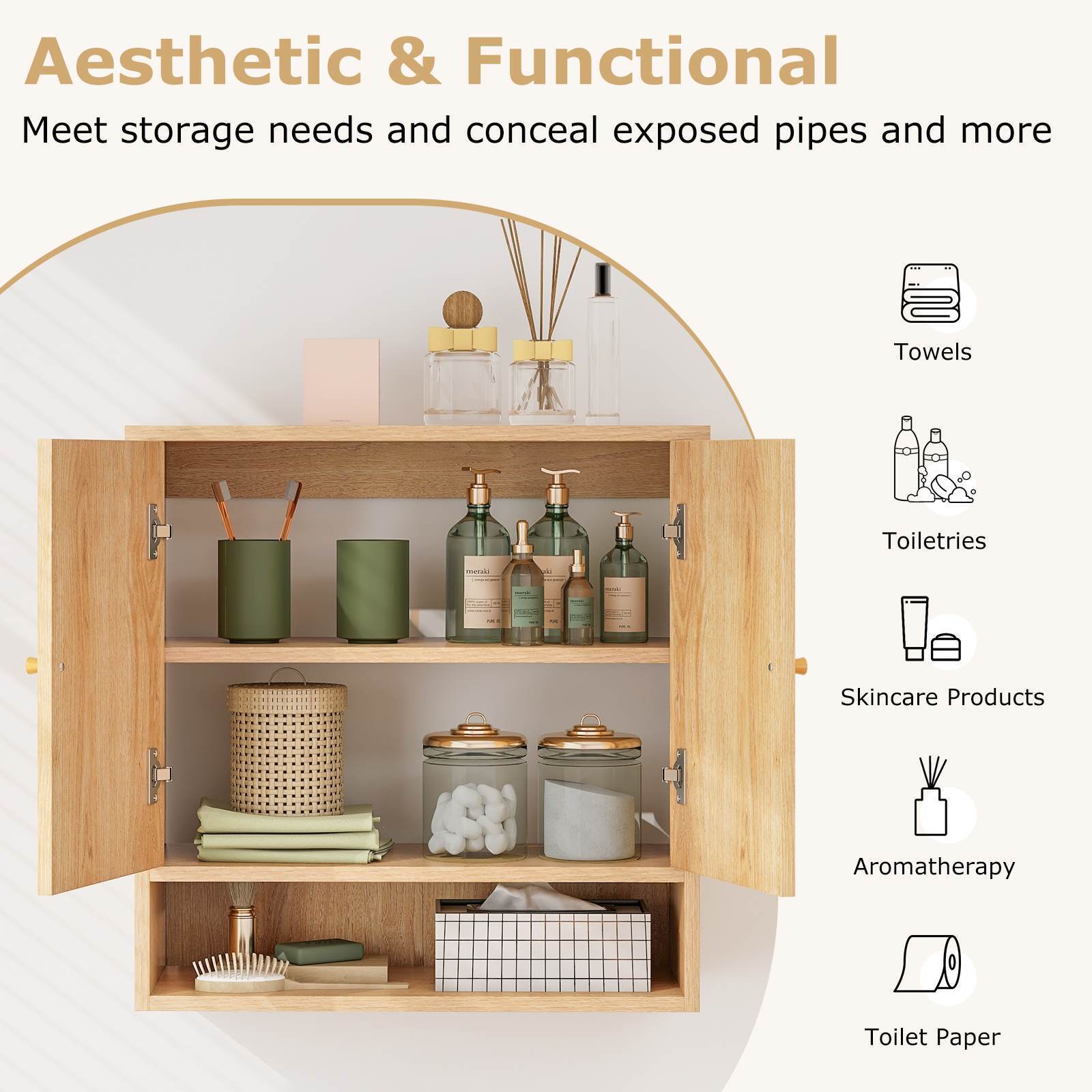 3-Tier Wall Mounted Bathroom Storage Cabinet Medicine Cabinet Over the Toilet