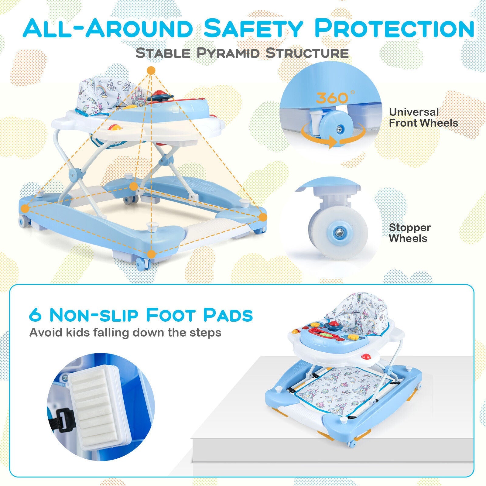 BABY JOY Foldable 6 in 1 Baby Walker Adjustable Toddler Walker Activity Center