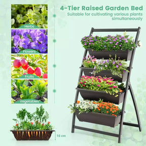 124cm 4-Tier Elevated Planter Box with Drainage Holes for Flowers Herbs Garden