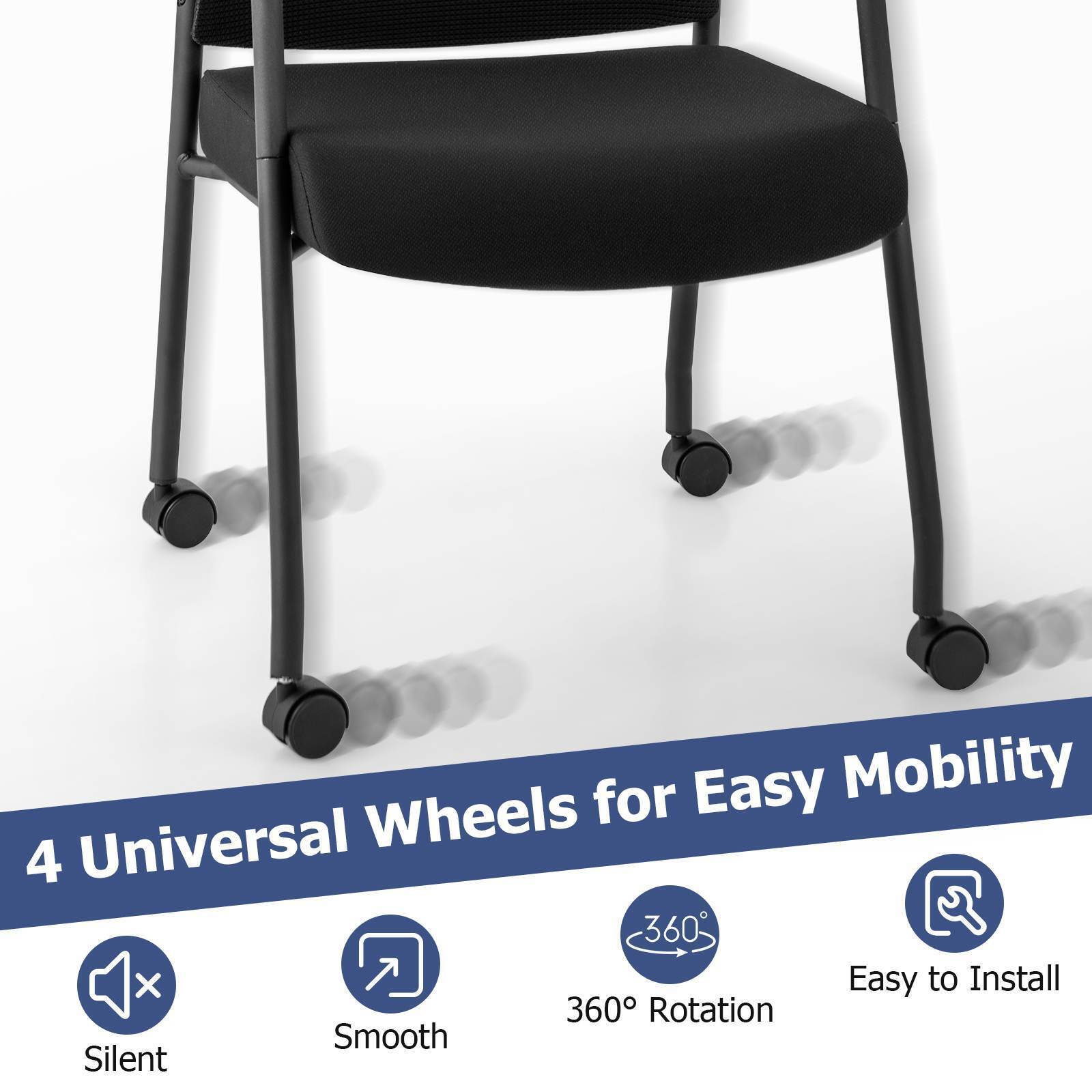 Office Guest Chairs on Wheels Set of 2 Meeting Room Conference Chairs Mesh Back