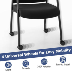 Office Guest Chairs on Wheels Set of 2 Meeting Room Conference Chairs Mesh Back
