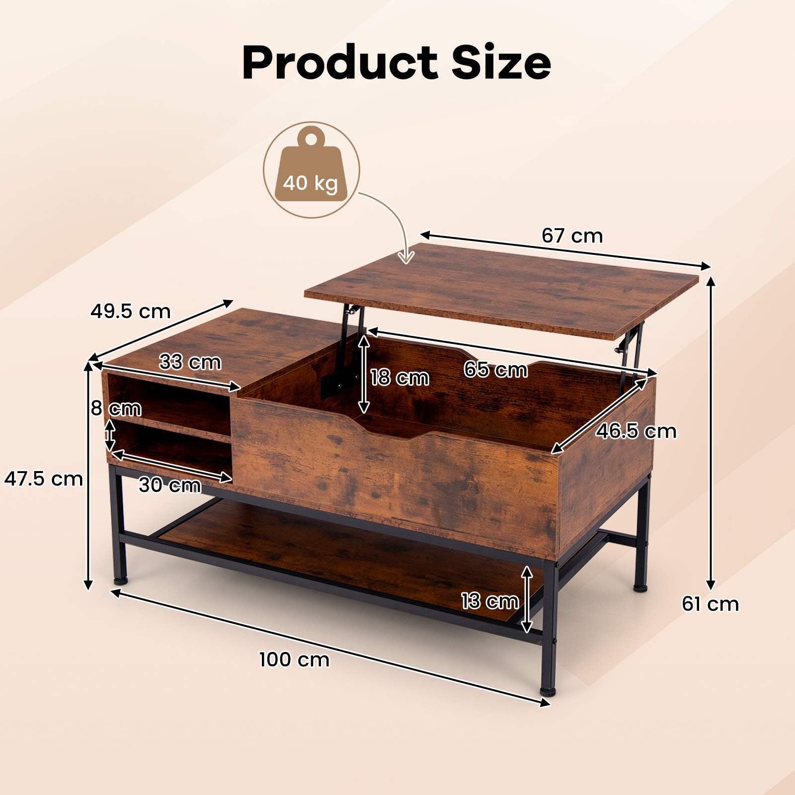 Lift Up Coffee Table Flip Top Center Table Storage Shelf Home Living Room
