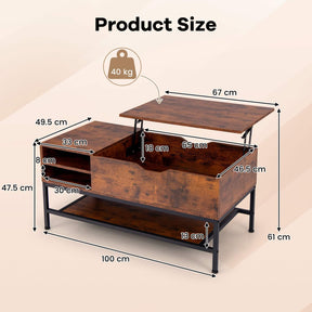Lift Up Coffee Table Flip Top Center Table Storage Shelf Home Living Room