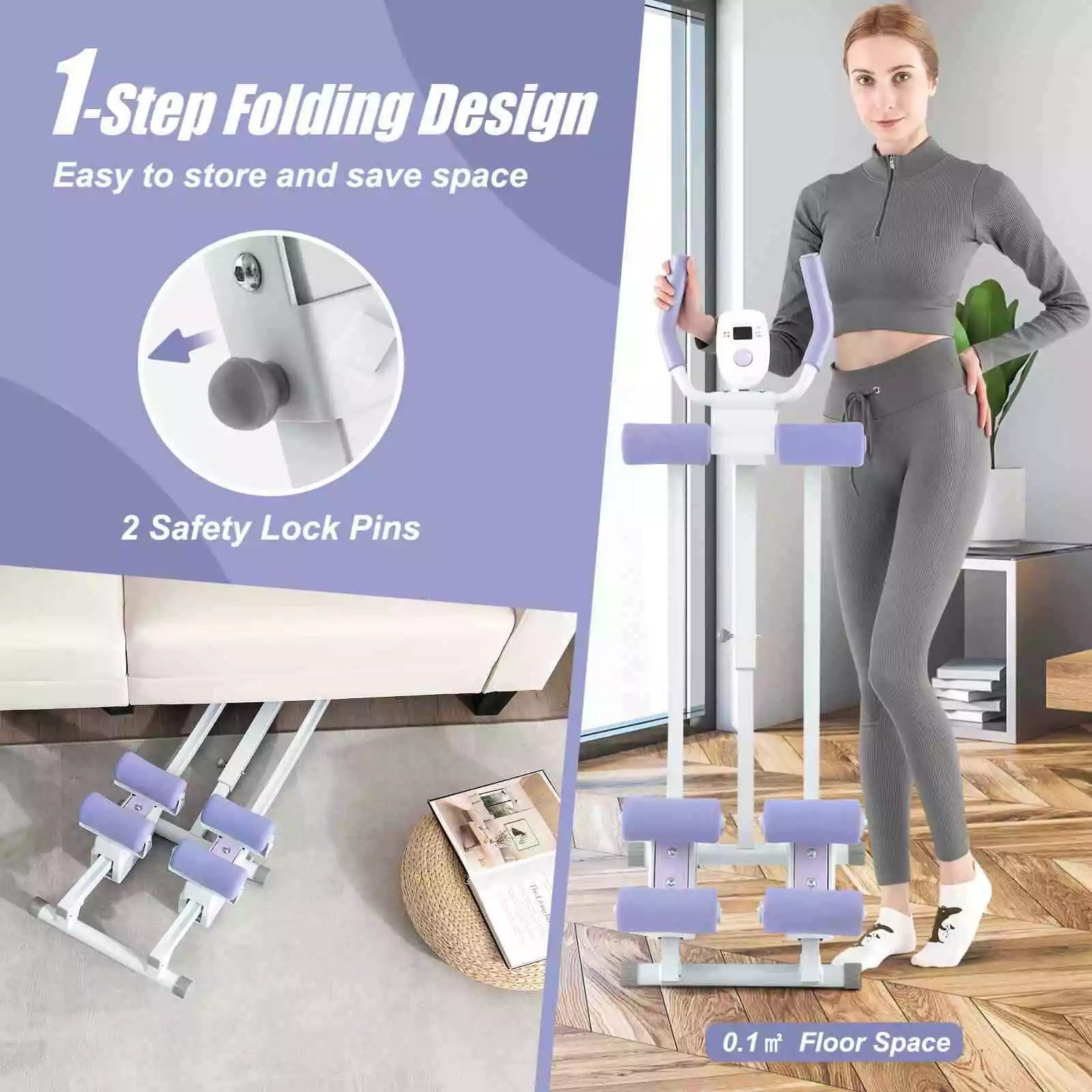 Foldable Core & Abdominal Workout Trainer w/ 4 Adjustable Heights & LCD Monitor