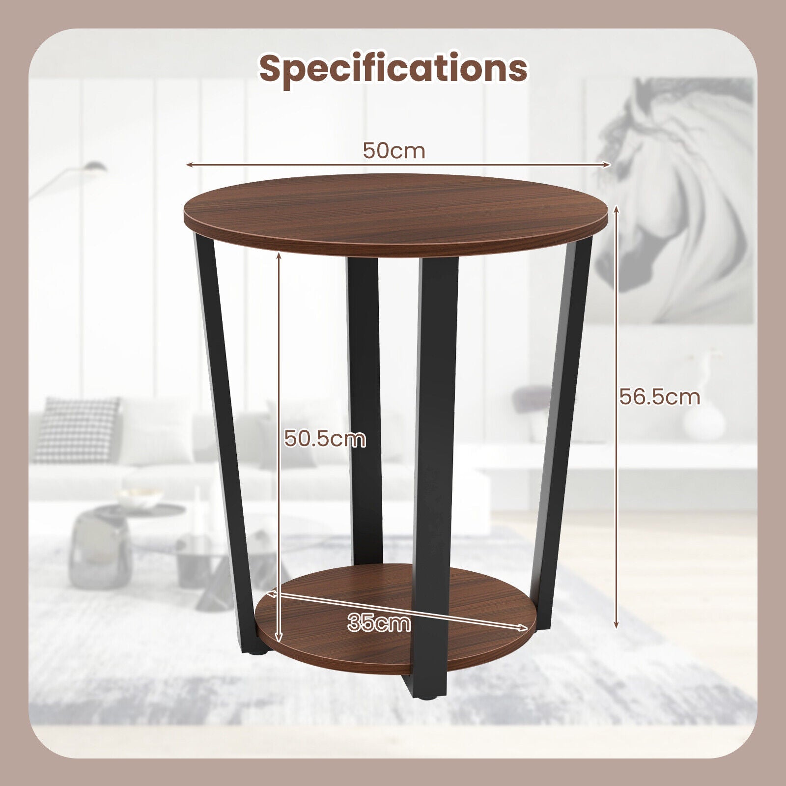 2-Tier Round End Table Side Table w/ Open Shelf Accent Nightstand Bedside Table
