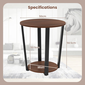 2-Tier Round End Table Side Table w/ Open Shelf Accent Nightstand Bedside Table