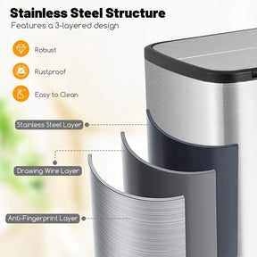 46L Stainless Steel Trash Can Kitchen Waste Bin Slim Step Garbage Can Dustbin