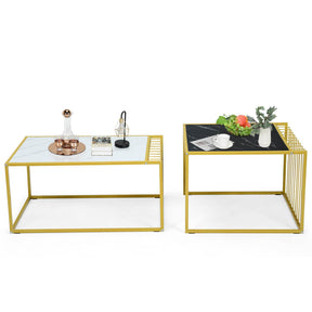 Nesting Table Stackable Coffee Table Set Faux Marble Tabletop Free Combination