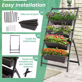 124cm 4-Tier Elevated Planter Box with Drainage Holes for Flowers Herbs Garden