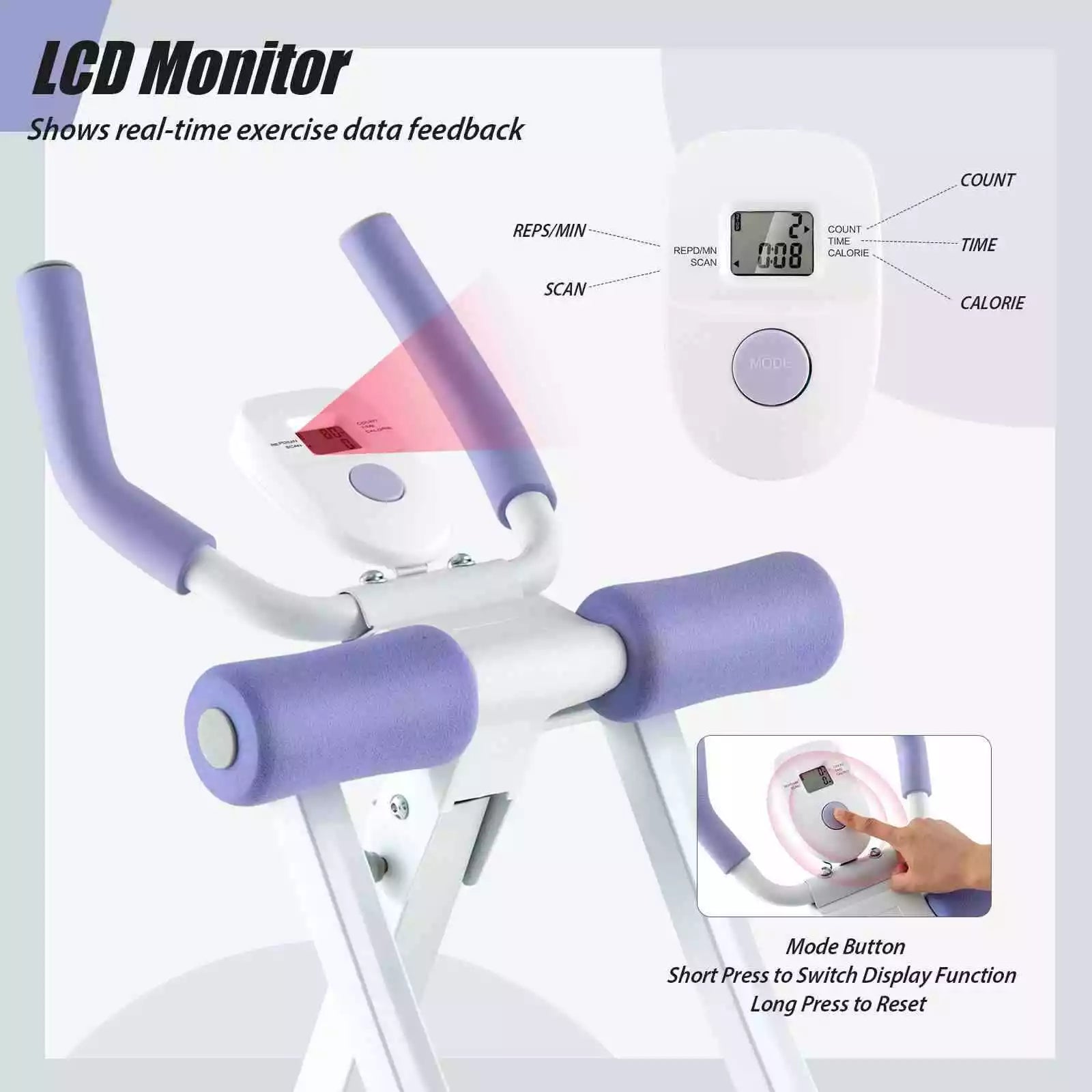 Foldable Core & Abdominal Workout Trainer w/ 4 Adjustable Heights & LCD Monitor