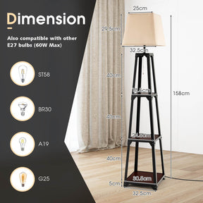 Trapezoidal Designed Floor Lamp, 3 Tiered Storage Lamps, Shelf Floor Lamp