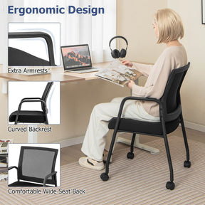 Office Guest Chairs on Wheels Set of 2 Meeting Room Conference Chairs Mesh Back