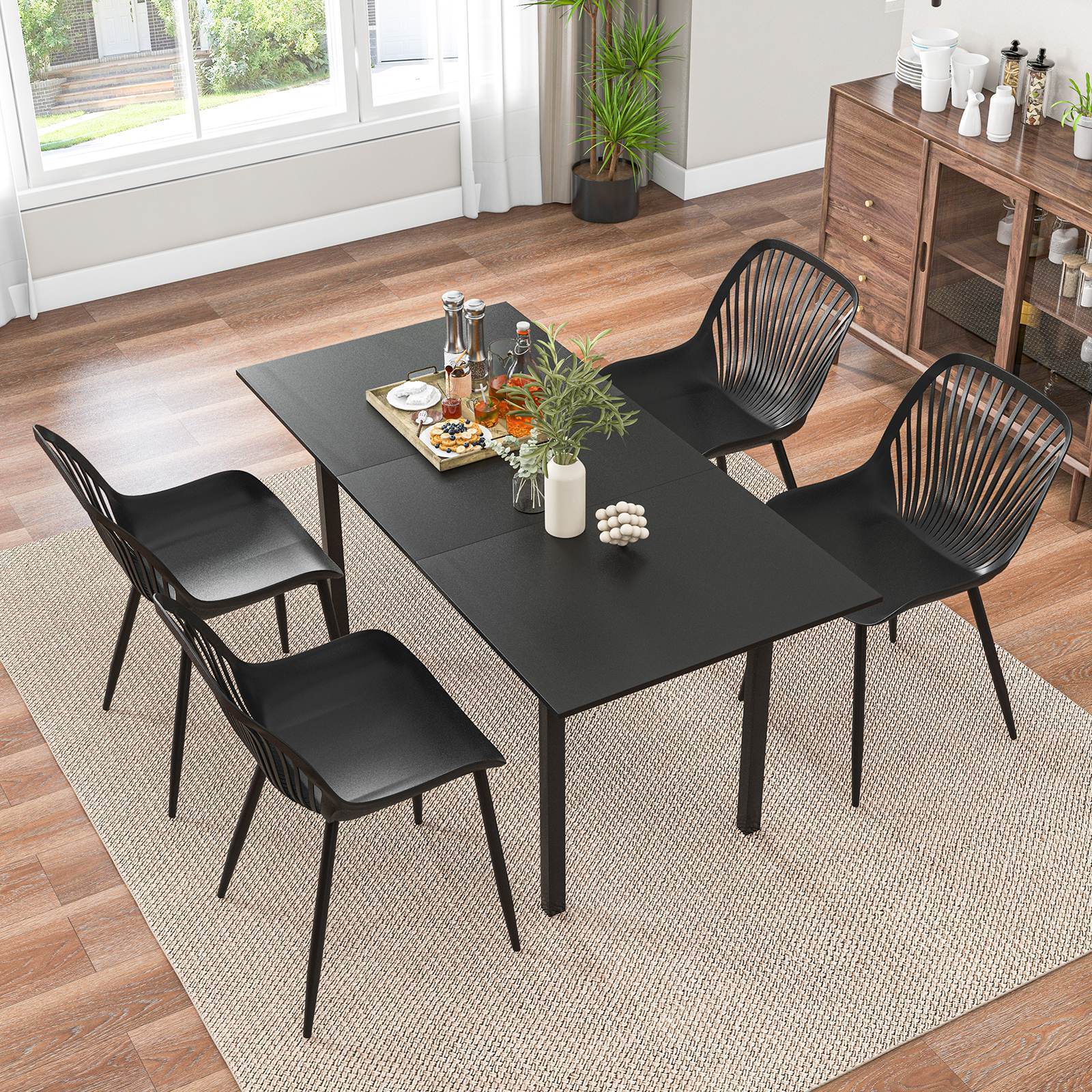 Set of 4 Plastic Dining Chair Modern Armless Kitchen Dining Room Side Chairs