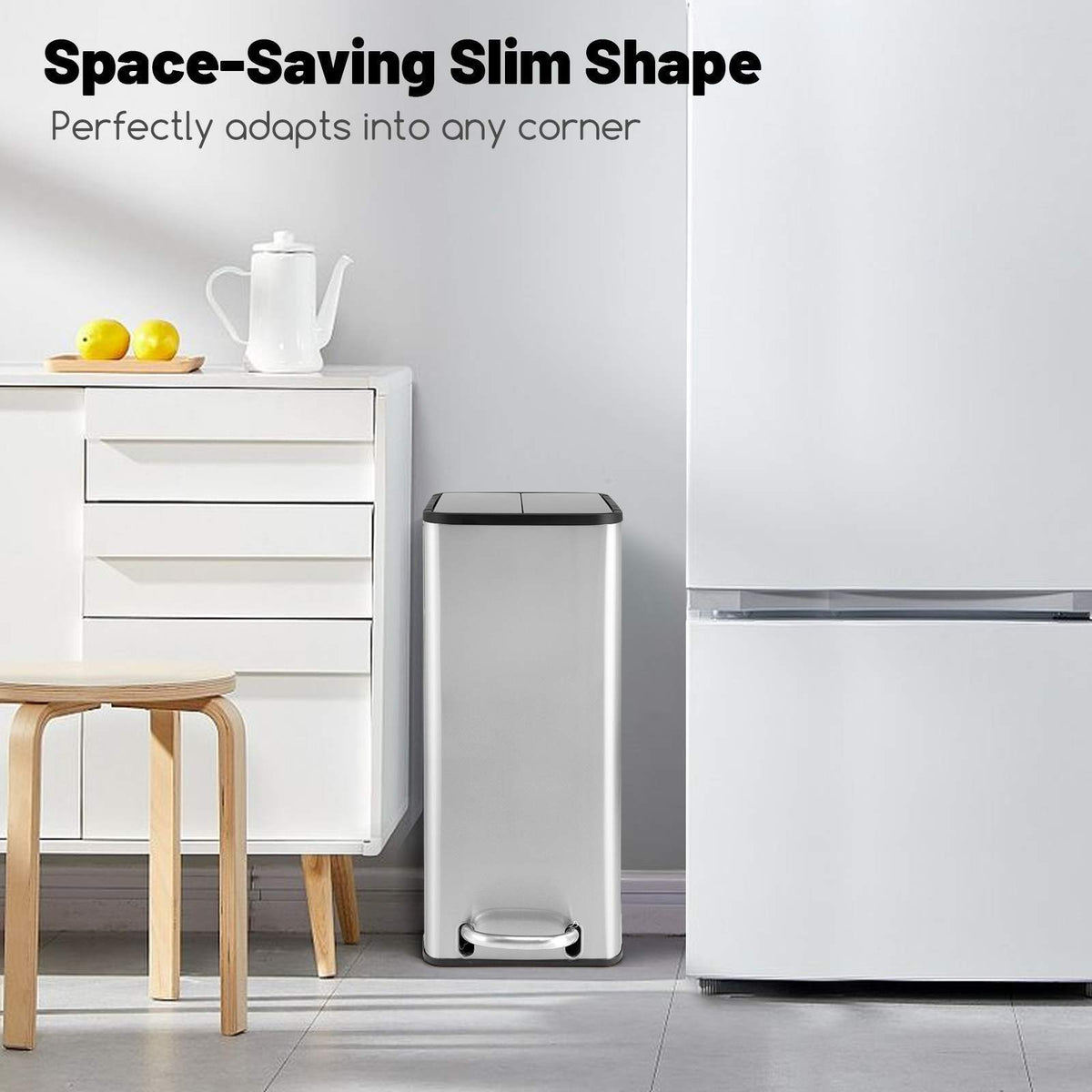 46L Stainless Steel Trash Can Kitchen Waste Bin Slim Step Garbage Can Dustbin