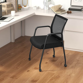 Office Guest Chairs on Wheels Set of 2 Meeting Room Conference Chairs Mesh Back