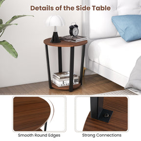 2-Tier Round End Table Side Table w/ Open Shelf Accent Nightstand Bedside Table