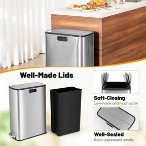 46L Stainless Steel Trash Can Kitchen Waste Bin Slim Step Garbage Can Dustbin