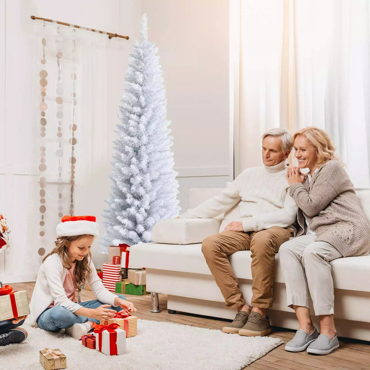 Artificial Pencil Christmas Tree W/ PVC Branch Tips for Holiday Decoration White