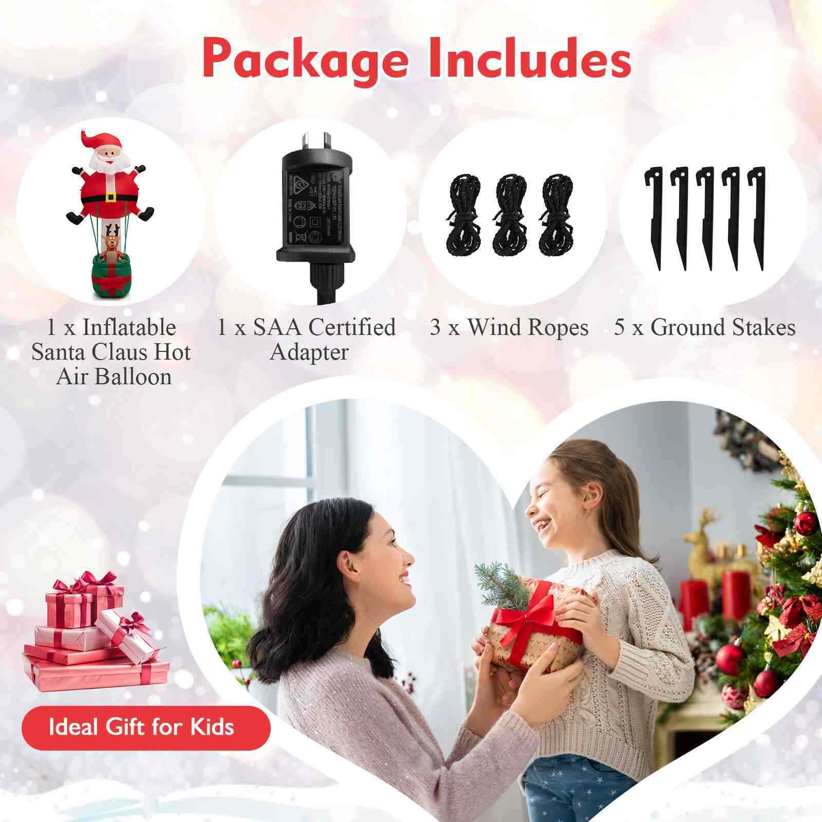 Inflatable Christmas 2.5M Santa Claus with Hot Air Balloon and LED Lights