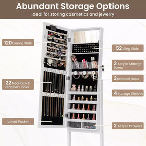 Mirror Jewelry Cabinet Standing Jewelry Armoire Organizer w/ Full Length Mirror